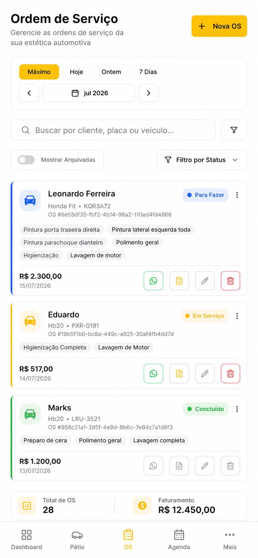 Tela de ordem de serviço do Órbita